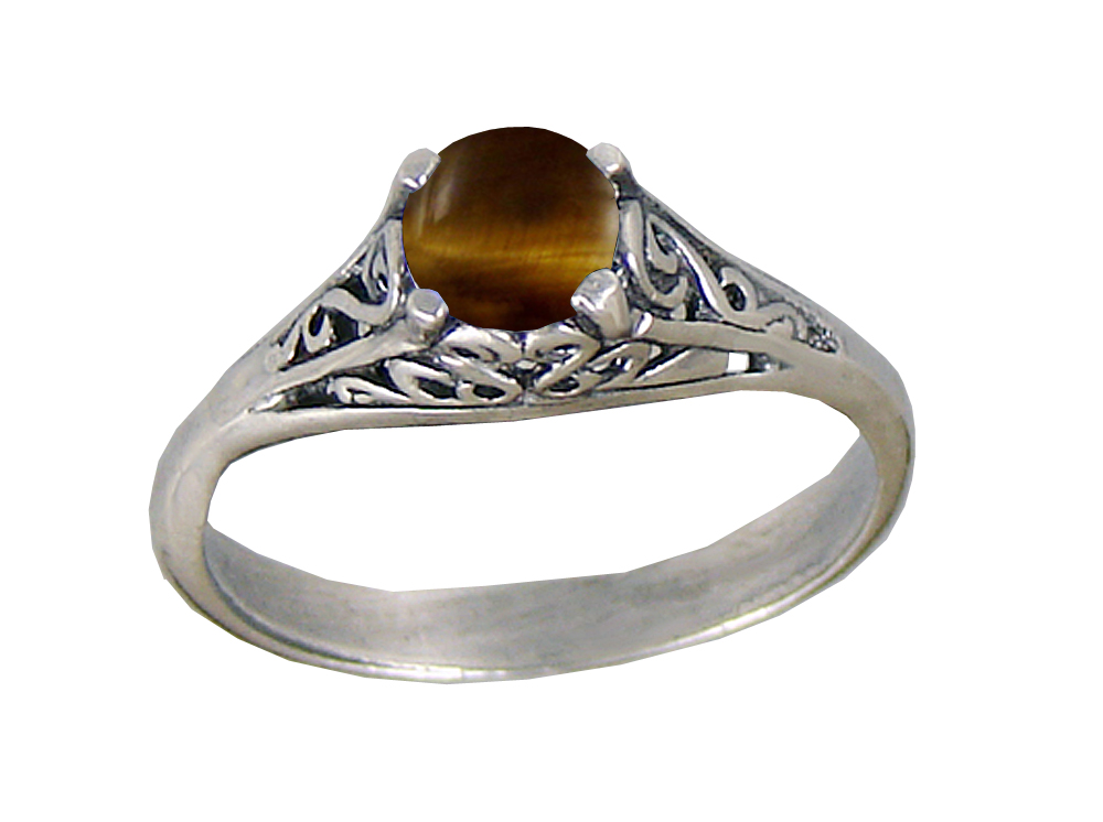 Sterling Silver Filigree Ring With Tiger Eye Size 7